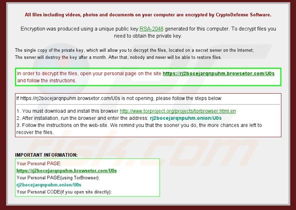 Virus ransomware cryptodefense