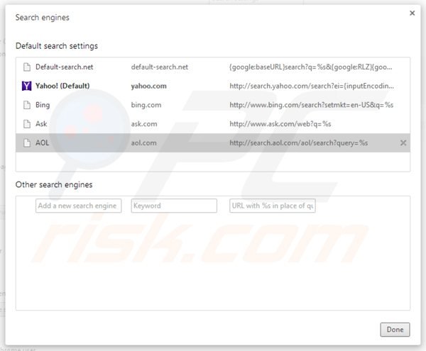 Eliminando default-search.net de la configuración del motor de búsqueda por defecto de Google Chrome