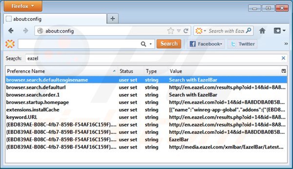 Eliminar eazel.com de la configuración del motor de búsqueda por defecto de Mozilla Firefox