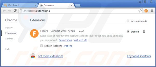 Eliminando flipora de las extensiones de Google Chrome