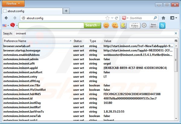 Eliminar start.iminent.com del motor de búsqueda por defecto de Mozilla Firefox