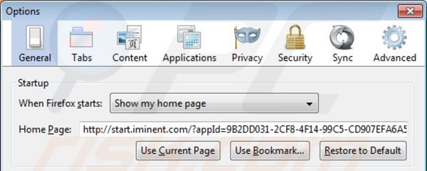 Eliminando start.iminent.com de la página de inicio de Mozilla Firefox