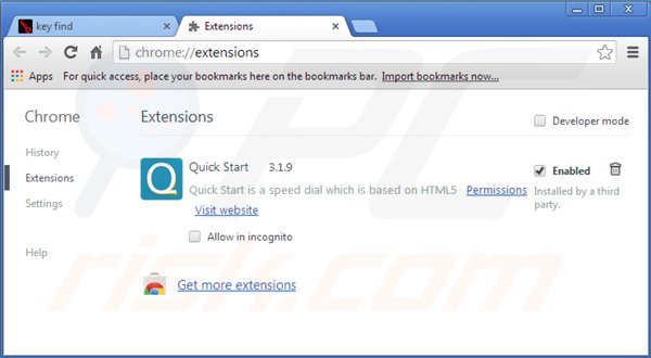 Eliminando key-find.com de las extensiones de Google Chrome