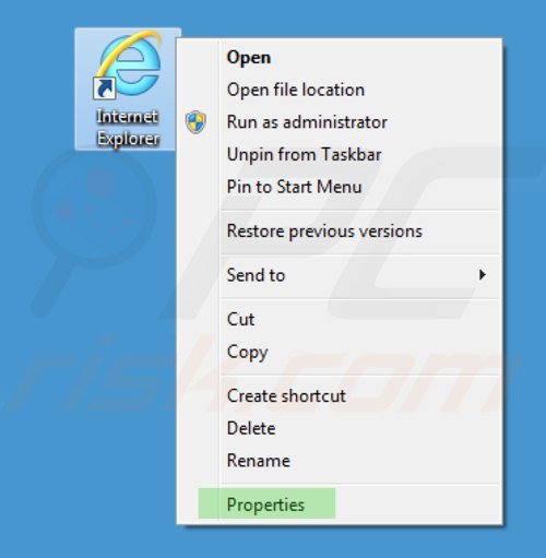 Eliminar key-find.com del destino del acceso directo de Internet Explorer paso 1