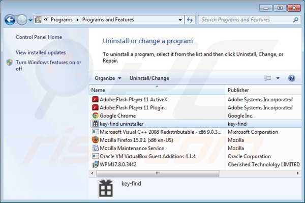 desinstalar key-find.com a través del Panel de control