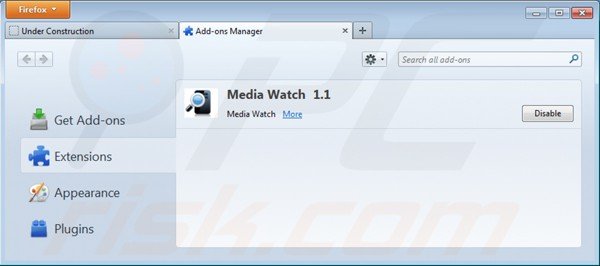 Eliminando los anuncios de ads by media watch de Mozilla Firefox paso 2