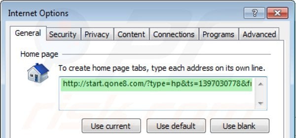 Eliminando start.qone8.com de la página de inicio de Internet Explorer
