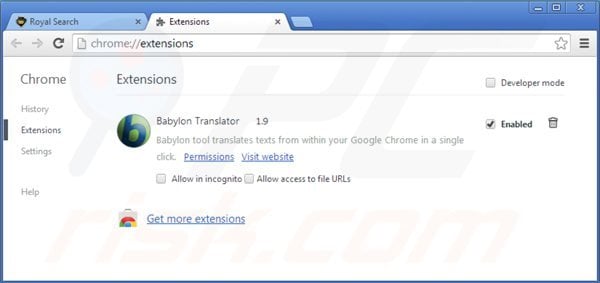 Eliminando royal-search.com de las extensiones de Google Chrome