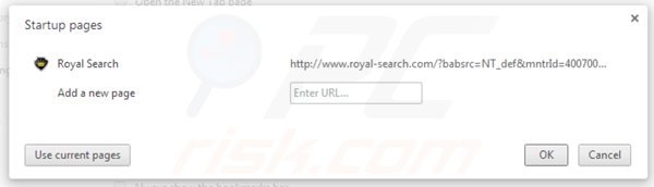 Eliminando royal-search.com de la página de inicio de Google Chrome