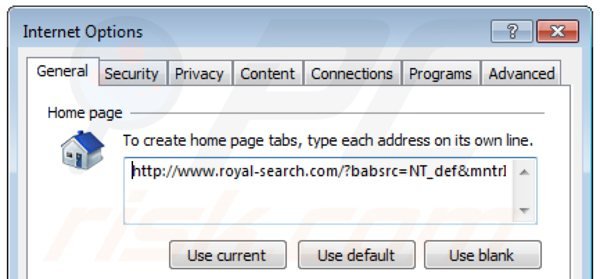 Eliminando royal-search.com de la página de inicio de Internet Explorer