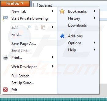 Eliminando el complemento saveneto de Mozilla Firefox paso 1