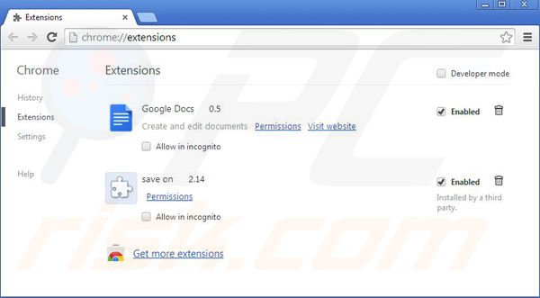 Eliminando Save On de Google Chrome paso 2