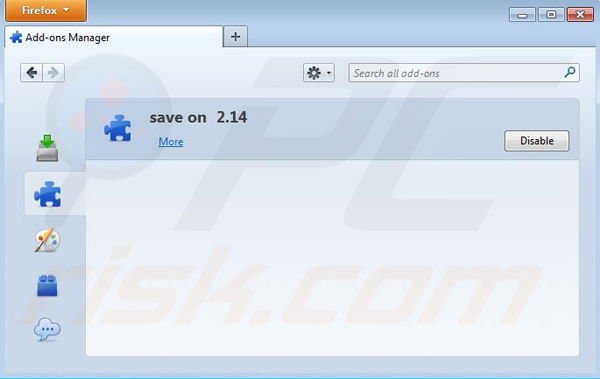 Eliminando Save On de Mozilla Firefox paso 2