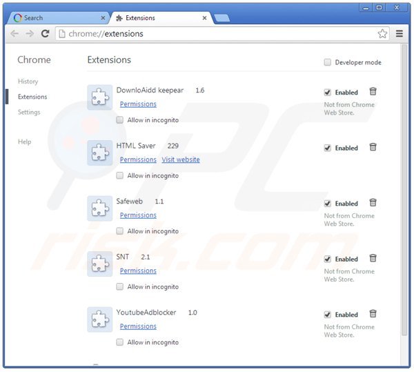 Eliminando las extensiones relacionadas con websearch.searchissimple.com de Google Chrome