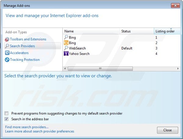 Eliminar websearch.searchissimple.info de la configuración del motor de búsqueda por defecto de Internet Explorer