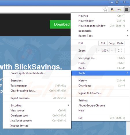 Eliminando slick savings de la página principal de Google Chrome paso 1