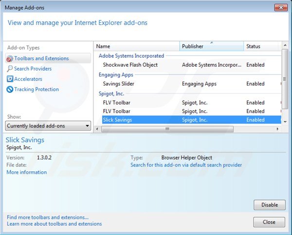 Eliminando los anuncios de slick savings de Internet Explorer paso 2