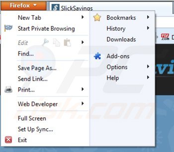 Eliminando slick savings de Mozilla Firefox paso 1