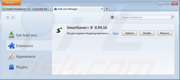 Eliminando smartsaver de Mozilla Firefox paso 2