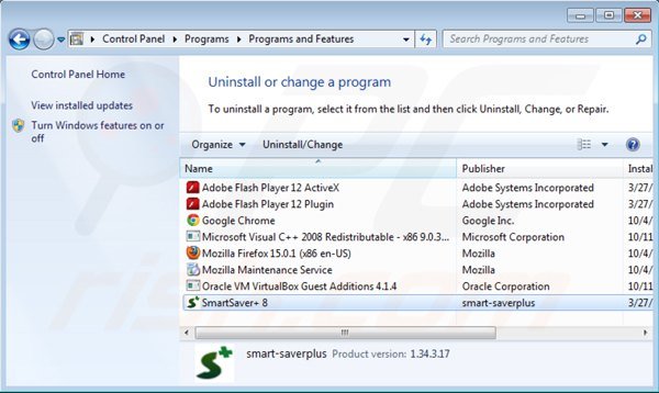 desinstalar smartsaver a través del Panel de control