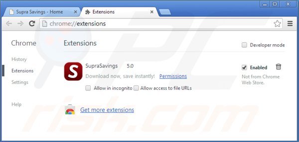 Eliminando supra Savings de Google Chrome paso 2