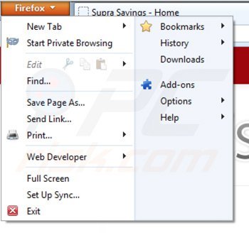 Eliminando supra savings de Mozilla Firefox paso 1