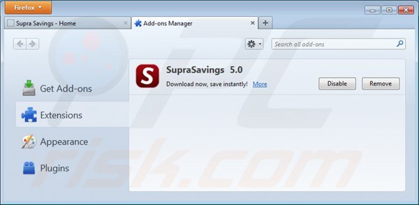 Eliminando supra savings de Mozilla Firefox paso 2