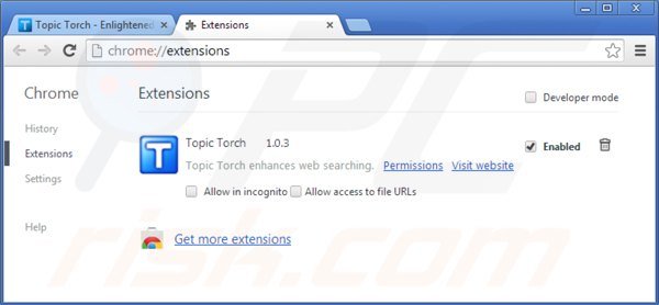 Eliminando topic torch de Google Chrome paso 2