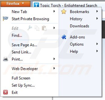 Eliminando topic torch de Mozilla Firefox paso 1