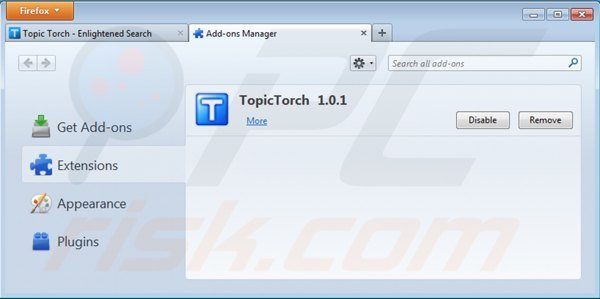 Eliminando topic torch de Mozilla Firefox paso 2