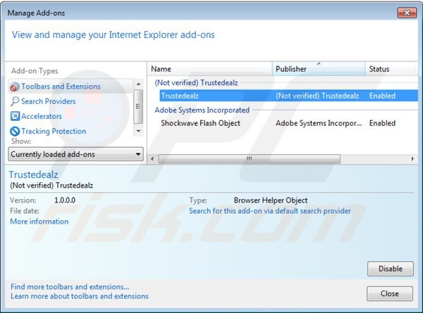 Eliminando trustedealz de Internet Explorer paso 2