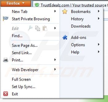 Eliminando trustedealz de Mozilla Firefox paso 1