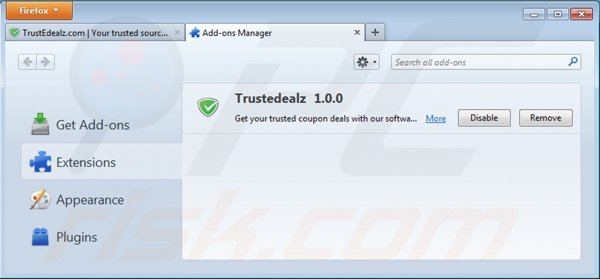 Eliminando trustedealz de Mozilla Firefox paso 2