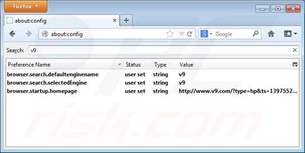 Eliminar v9.com del motor de búsqueda por defecto de Mozilla Firefox
