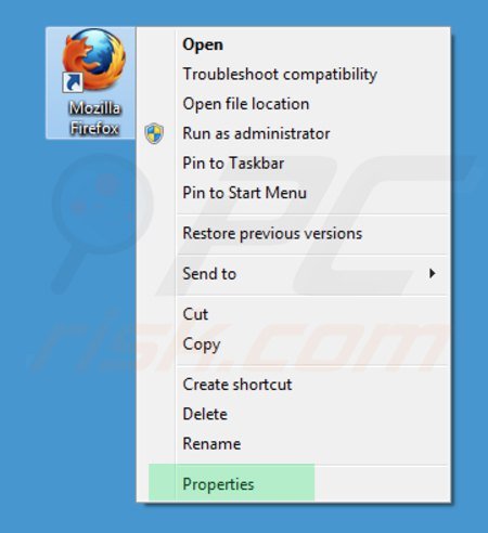 Eliminar v9.com del destino del acceso directo de Mozilla Firefox paso 1