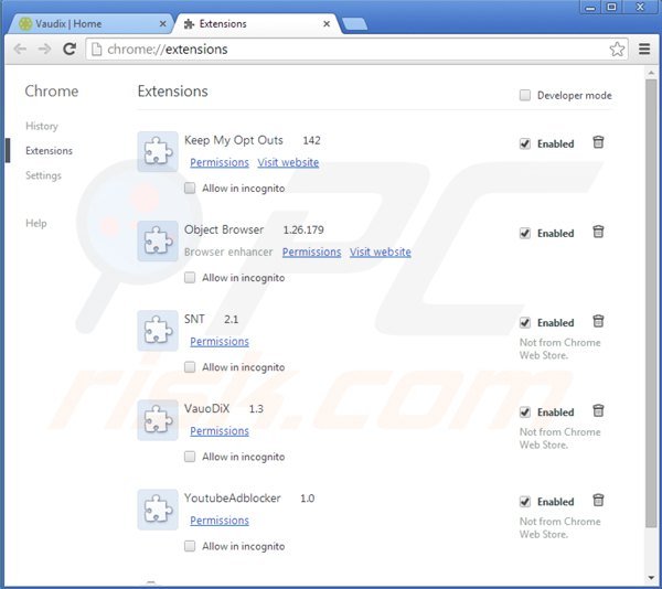 Eliminando vaudix de Google Chrome paso 2