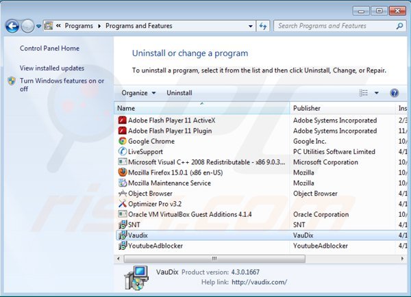 desinstalar el adware vaudix del Panel de control