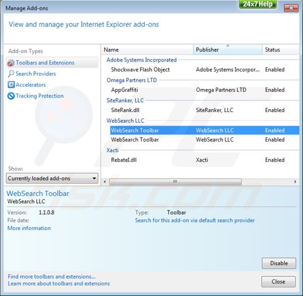 Eliminando websearch toolbar de las extensiones de Internet Explorer