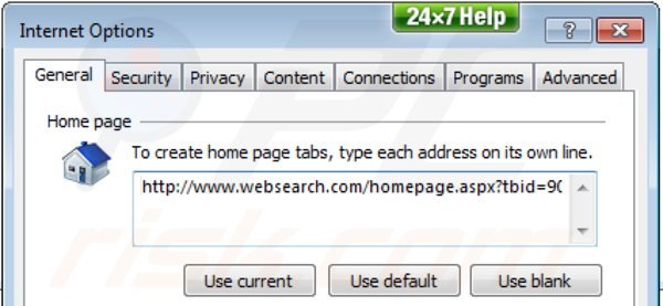 Eliminando websearch.com de la página de inicio de Internet Explorer