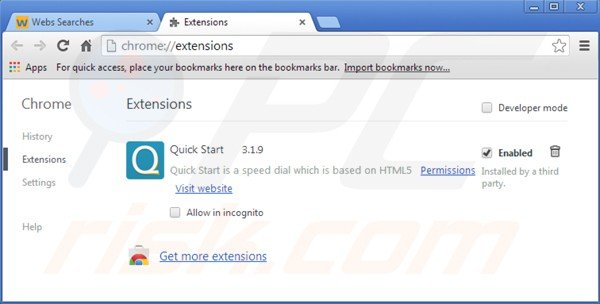 Eliminando istart.webssearches.com de las extensiones de Google Chrome