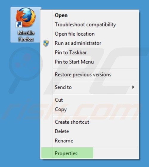 Eliminar istart.webssearches.com del destino del acceso directo de Mozilla Firefox paso 1