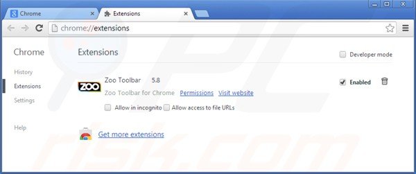 Eliminando la barra zoo de las extensiones de Google Chrome