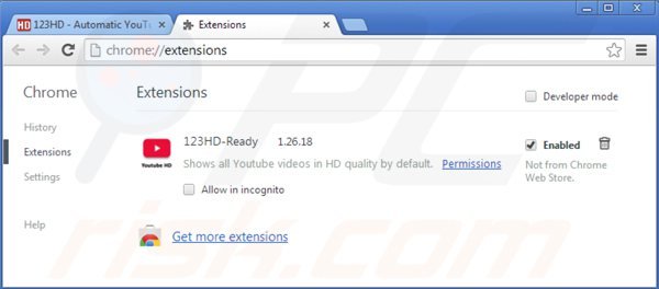 Eliminando 123hd-ready de Google Chrome paso 2