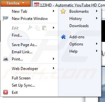 Eliminando 123hd-ready de Mozilla Firefox paso 1
