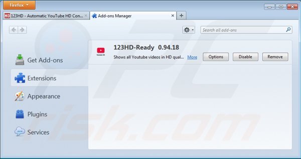 Eliminando 123hd-ready de Mozilla Firefox paso 2