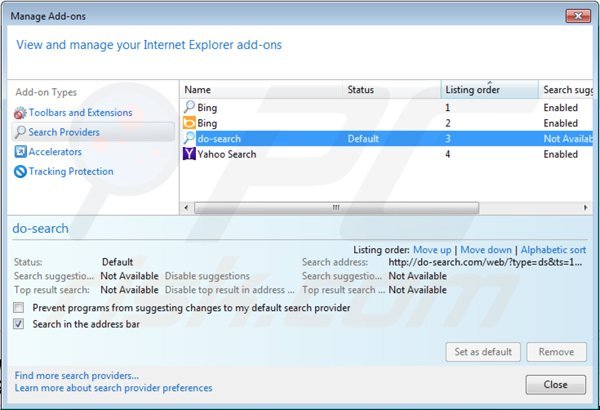 Eliminar 22find.com de la configuración del motor de búsqueda por defecto de Internet Explorer