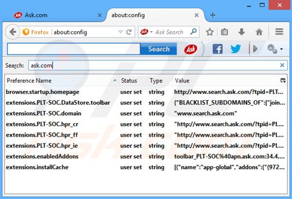 Eliminar ask social toolbar del motor de búsqueda por defecto de Mozilla Firefox