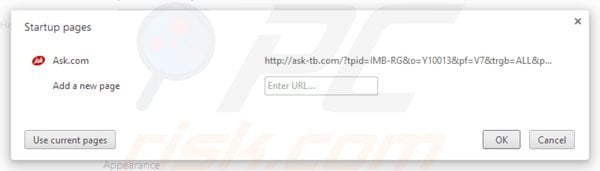 Eliminando ask-tb.com de la página de inicio de Google Chrome