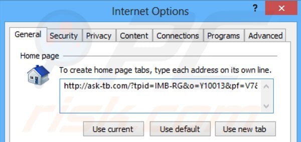 Eliminando ask-tb.com de la página de inicio de Internet Explorer