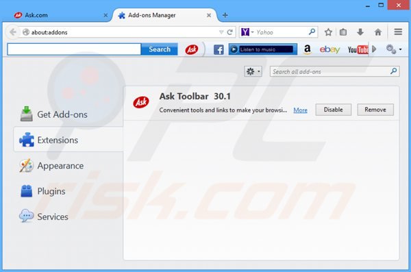 Eliminando ask-tb.com de las extensiones de Mozilla Firefox